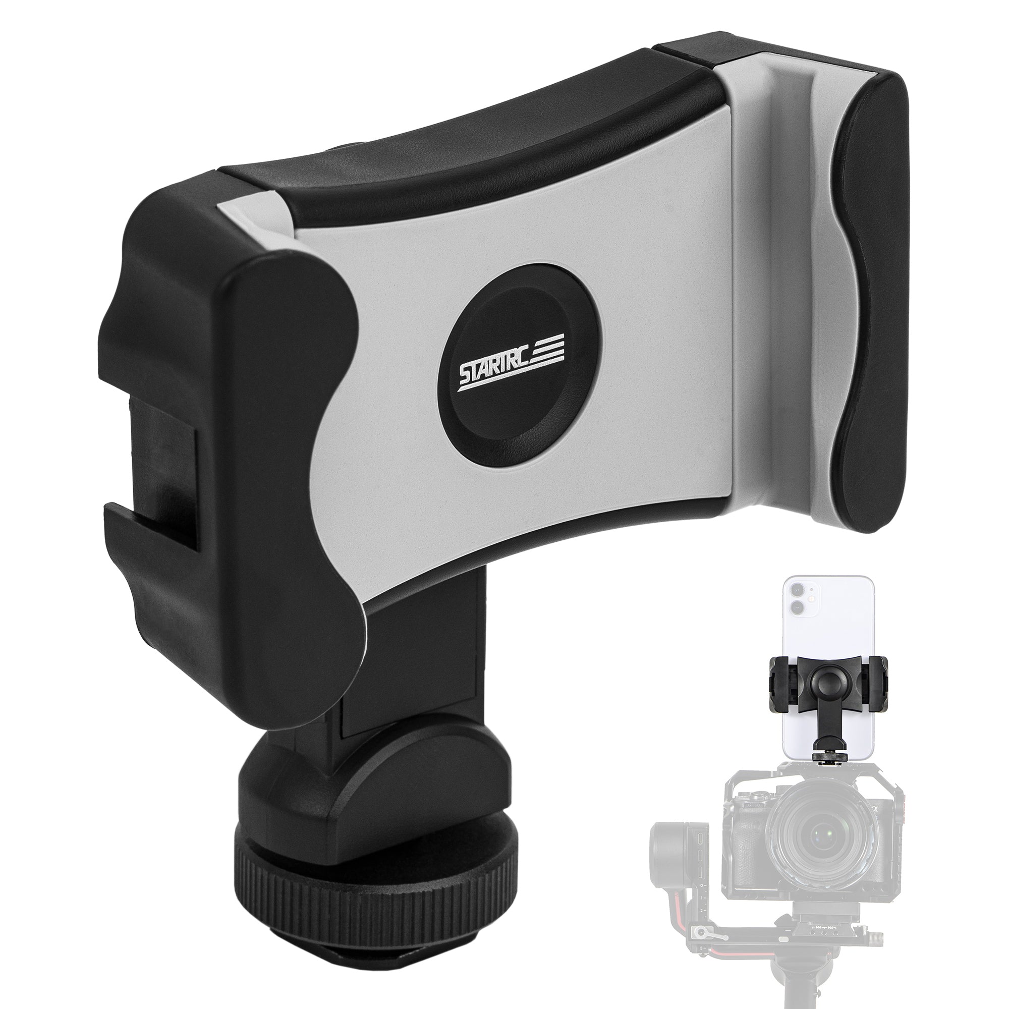 STARTRC 1111323 Double Cold Shoe 360 Degree Rotation Phone Clamp Holder with 1/4 Inch Screw STARTRC 1111323 Double Cold Shoe 360 Degree Rotation Phone Clamp Holder with 1/4 Inch Screw